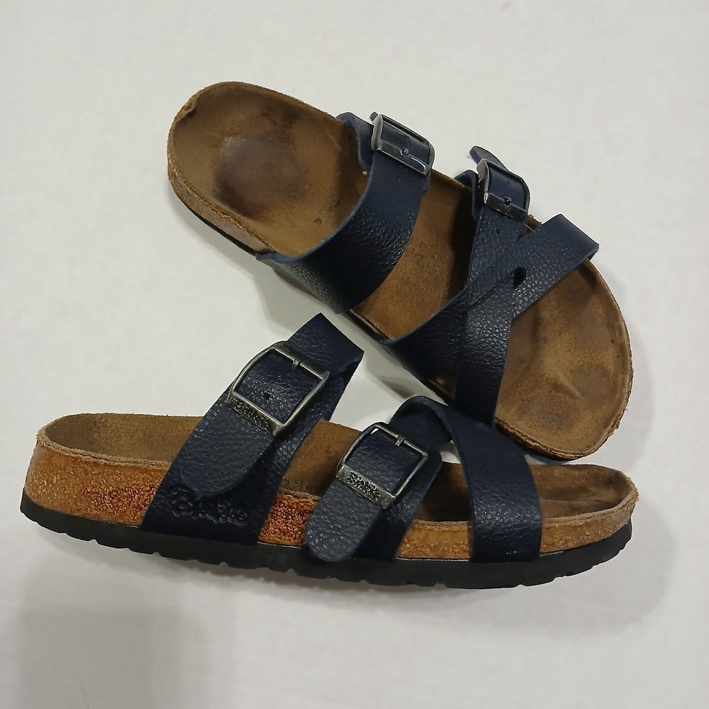 Birkenstock Birki's Nepal Navy Blue Sandals Womens 5 EU 36 Slip On Cork Slide